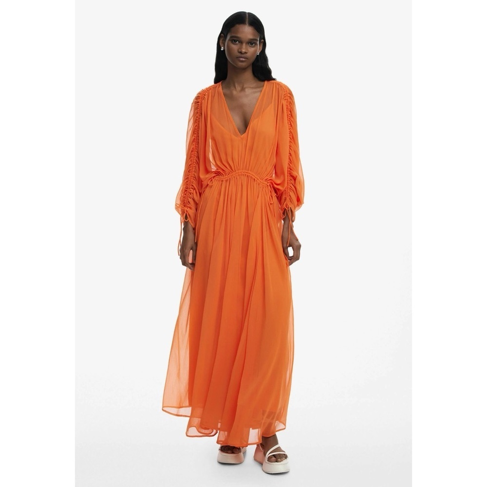 DESIGUAL Orange flowy maxi dress beautiful event travel vacation M - Picture 2 of 9